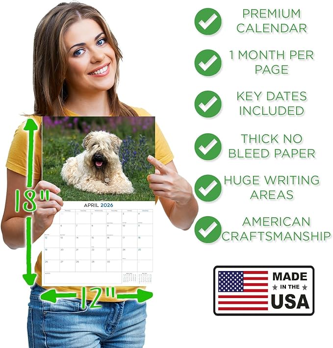 2025 2026 Softcoat Wheaten Terrier Calendar - Dog Breed Monthly Wall Calendar - 12" x 18" Open - Thick No-Bleed Paper - Giftable - Academic Teacher's Planner Calendar Organizing & Planning - Made in USA