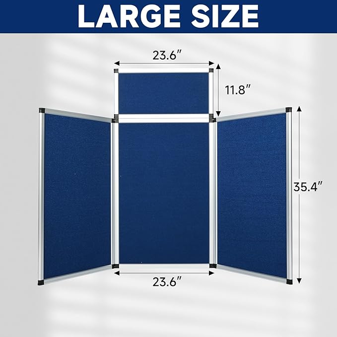 uyoyous 3+1 Panel Trade Show Presentation Board 70.8" x 35.4" Trifold Poster Board Folding Panel Display Large Single Sided Tabletop Display for Event, School Project, Science Fair, Blue
