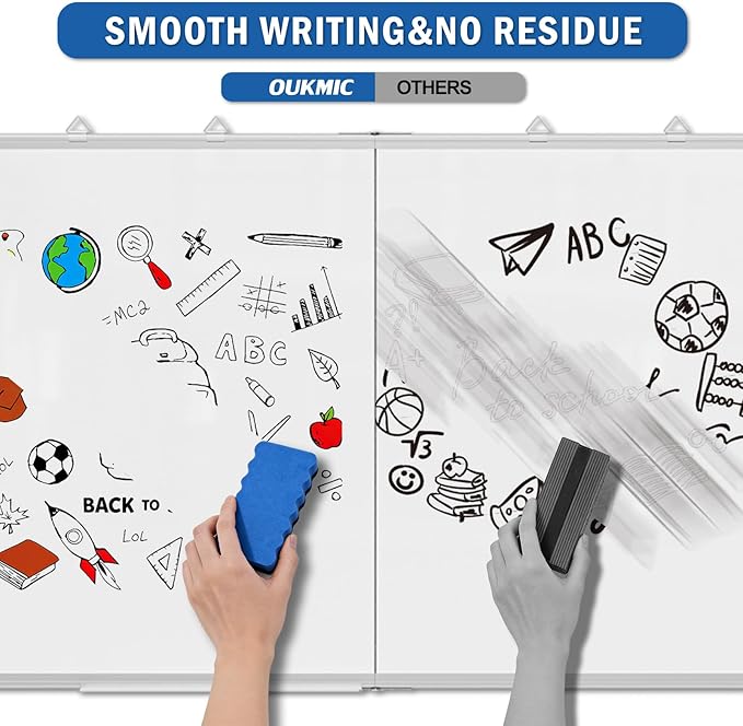 Magnetic White Board, 72" x 40" Large Foldable & Double-Sided Wall-Mounted Dry Erase Board, Portable Whiteboard with Silver Aluminum Frame & Marker Tray for Office, School, Classroom & Home