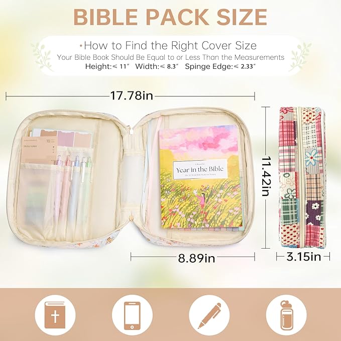 Bible Cover Case for Women Corduroy Bible Case for Girls Large Bible Cover with Handle Bible Study Supplies Accessories Christian Gifts for Women (Cute Plaid, Medium)