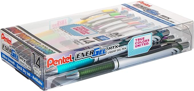 Pentel EnerGel RTX True Colors United 0.7mm, Medium Line, 14 Assorted Ink Colors, Pack of 14 pens BL77PC14MTCU