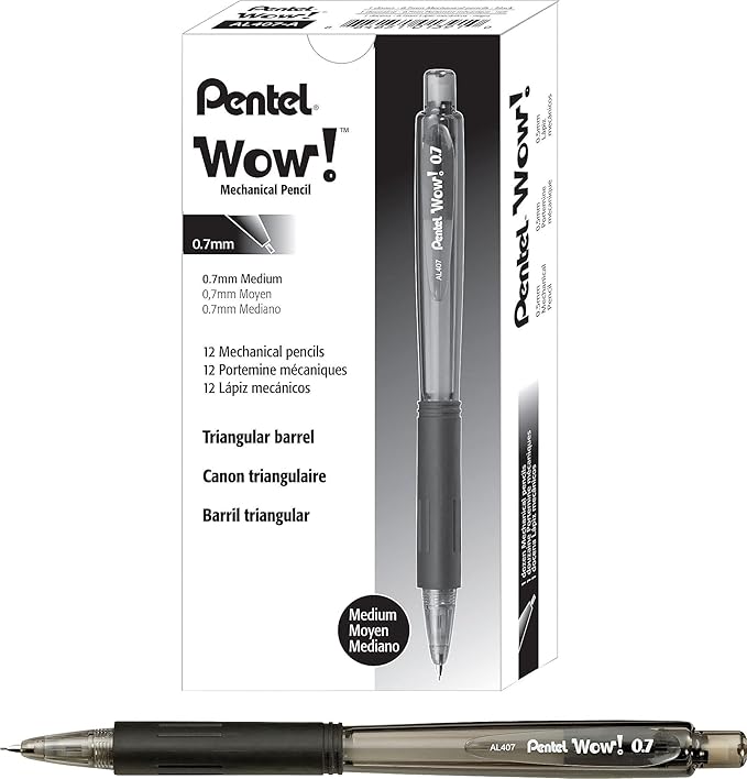 Wow! Pentel 0.7mm Mechanical Pencil with Black Barrel, Box of 12 (AL407A)