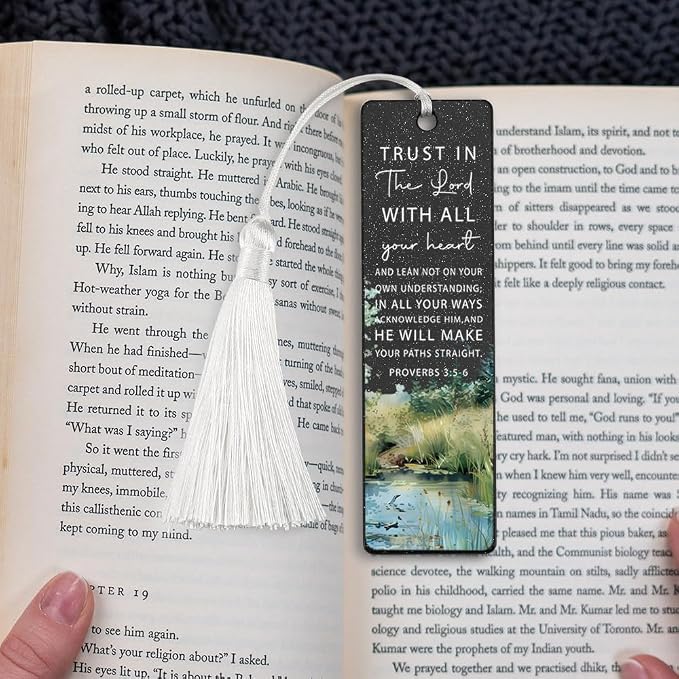 Christian Trust and Guidance Bookmark, Inspirational Gift for Believers, Uplifting Gift for Spiritual Readers, Spiritual Bookish Present, Unique Water & Scripture Design Bookmark, WCB74