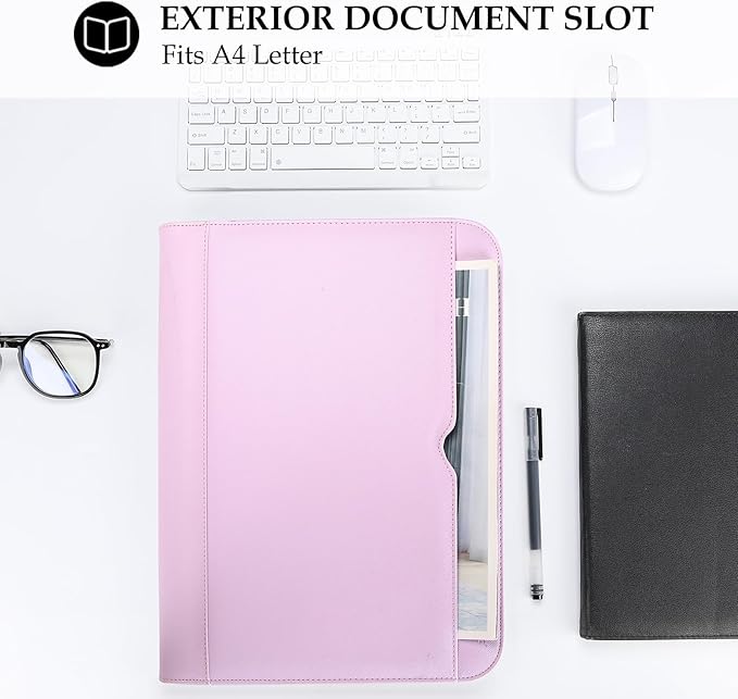 ProCase Portfolio Business Padfolio Folder with Zipper, Conference Meeting Executive File Legal Document Organizer with Pockets Letter Size A4 Writing Pad Notepad Padfolio -Purple