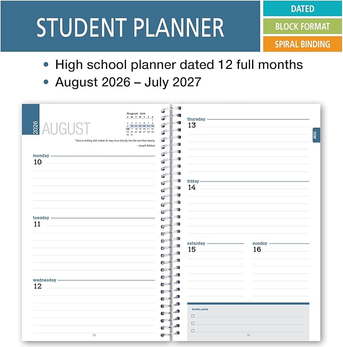 Elan Publishing Company Dated Student Planner for High School of College: Dated August 2026 - July 2027 (Black)