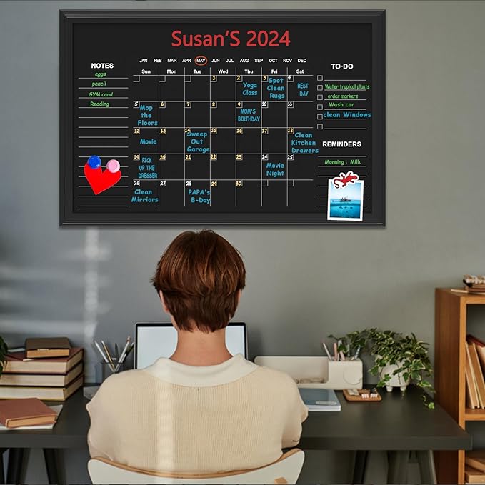 TORASO Chalkboard Calendar, 24” × 36“ Calendar Magnetic Chalk Board, Monthly and Weekly Chalkboard, Family Planner(Family-HB-6090-new)
