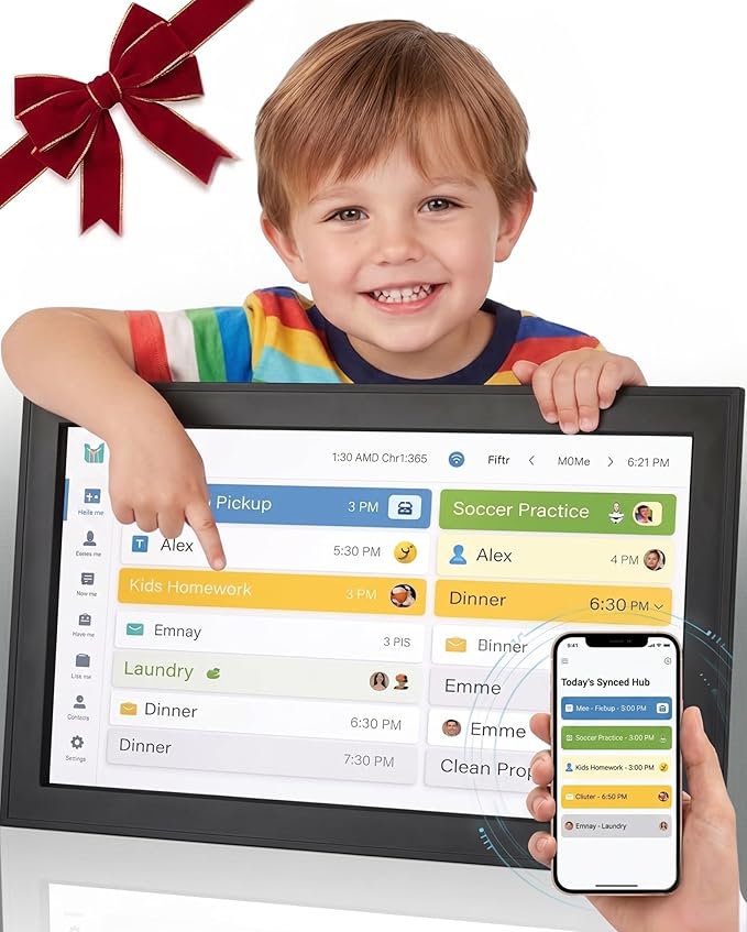 15.6 Inch Digital Calendar Wall Touch Screen, Smart Family Planner with Chore Chart, Electronic Calendar No Subscription, WiFi Touchscreen Daily Planner – Wall Mount & Desk Stand