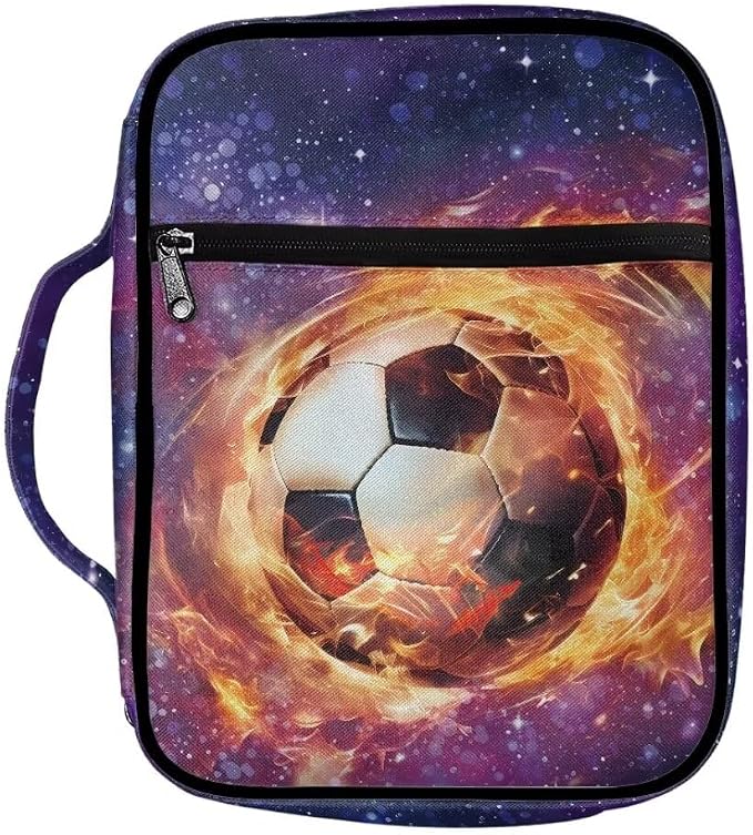 Coldinair Galaxy Fire Soccer Bible Covers for Men Kids Carrying Book Bible Case Sunflower Church Bag Bible Protective with Handle & Zippered Pocket