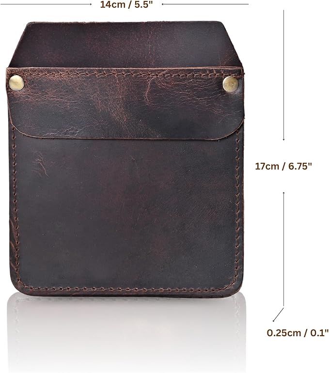 Large Pocket Protector Genuine Dark Brown Buffalo Leather Pen Holder Pouch Organizer for Shirts, Lab Coats, Pants - Multi-Purpose - Holds Pens, Pencils, tools and Notes for School, Office