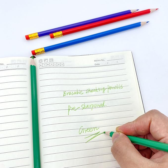 24 Pcs Erasable Checking Pencils, Pre-Sharpened, for Marking, Coloring, Tests, Grading, Office, (Green)
