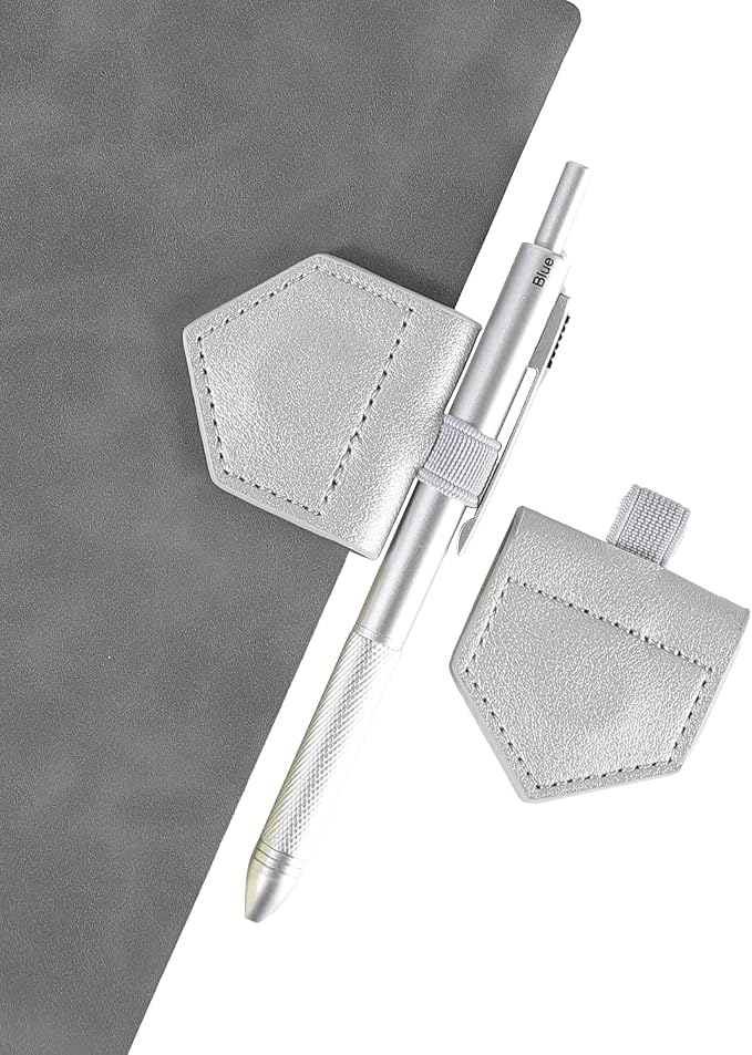 Magnetic Leather Bookmarks with Pen Holder Vegan Leather Book Marks Gifts for Reading Book Lovers Notebook Travelers (Silver-2PC)