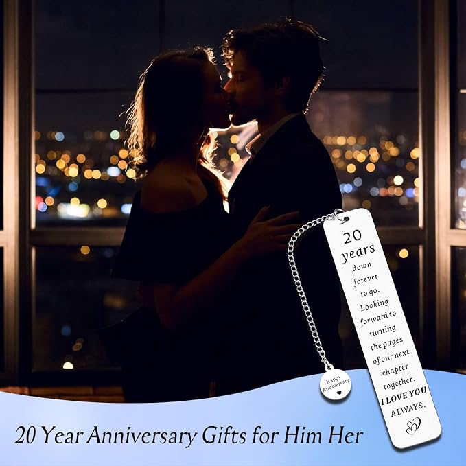 20th Anniversary, Gifts for Couple Him Her 20 Year Wedding China Anniversary Bookmark for Wife Husband or Parents - Twenty Anniv. for Women Men Platinum Anniversarys Marriage Presents for Men
