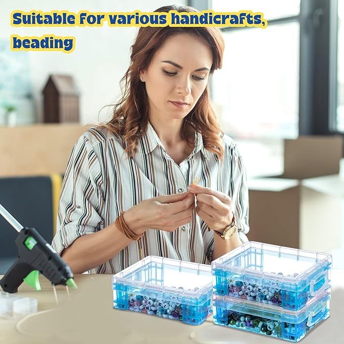 Suzile 40 Pcs Plastic Crayon Boxes Holds 24 Crayon with Snap Lid Storage Container Clear Stackable Case for School Office Classroom Supplies Pen Pencil Craft(Blue)