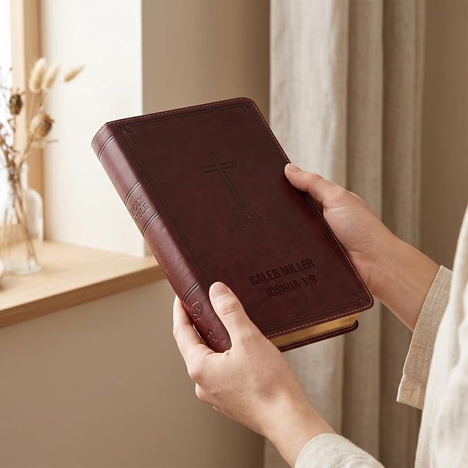 Printualist Personalized KJV Deluxe Holy Bible with Name Engraved, Red Letter King James Version, Faux Leather Auburn Cover, Custom Gift Bible for Christian Celebrations