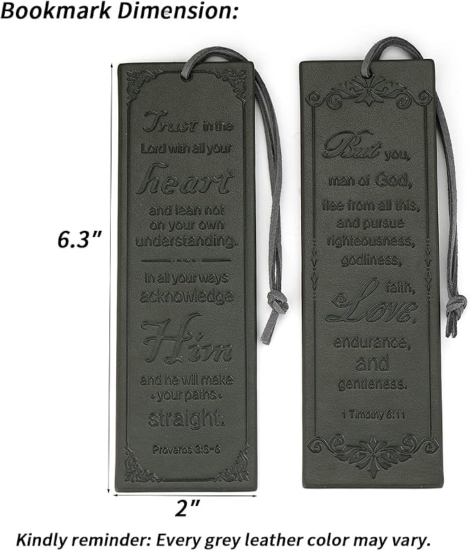 2 Pcs Leather Bible Bookmark, Christian Bookmarks Gifts for Men Book Marks for Reading Men (Dark Grey)
