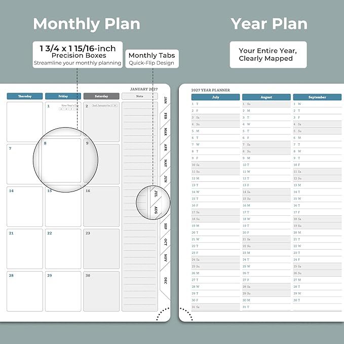 Weekly Monthly 2026-2027 Planner (July 26-Dec 27),11.5"x8.5",18 Months Agenda Plan with Month Tabs & Pocket,Expenses/Note Pages, Academic Calendar with Vegan Leather Cover,Dusty Blue