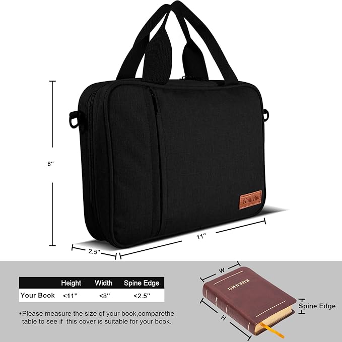 Bible Cover for Men Women, Zippered Bible Carrying Case Bible Protective Bag with Handle and Adjustable Shoulder Strap, Bible Bag for Women Men Kids (Black)