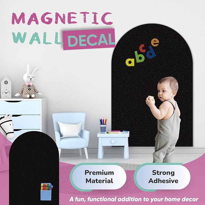 YOUNGJQ Magnetic Arch Wall Decal, Magnetic Chalkboard for Wall 42" x 32" Adhesive Backing Wallpaper (Black)
