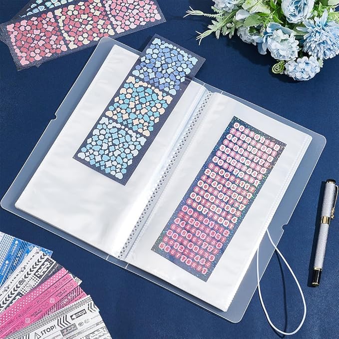 BENECREAT Clear Sticker Organizer Binder Storage Book for Sticker Storage Collecting Album with 50 Pack Double Sided for Planner Scrapbook, Journal Stickers Collection