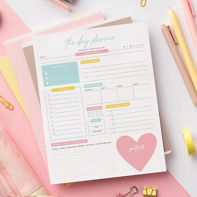 The Day Planner - 8.5 x 11 Daily Planner Pad | Motivational Planner for Women | Time Management and Productivity Tool | Women-Owned USA Business