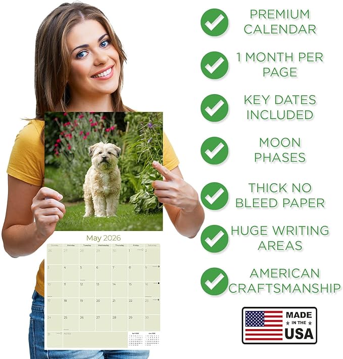 Tibetan Terrier Calendar 2026 by MegaCalendars – Monthly Dog Breed Wall Calendar, Made in USA