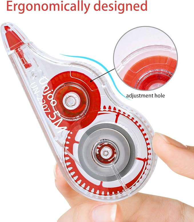 Unjoo White Correction Tape, Easy To Use Applicator for Instant Corrections Wrong Writing At Any Time, For school, Office (12pack, 5M/196" x 0.2", Red)