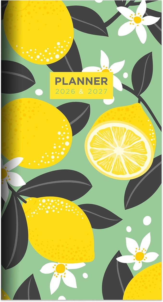 TF Publishing 2026-2027 Lemon Blossom Small Monthly Pocket Planner with 2 Page Large Calendar Grid and Lined Notes Section - 2 Year Pocket Calendar 2026-2027 Perfect for Purse - 3.5in x 6.5in