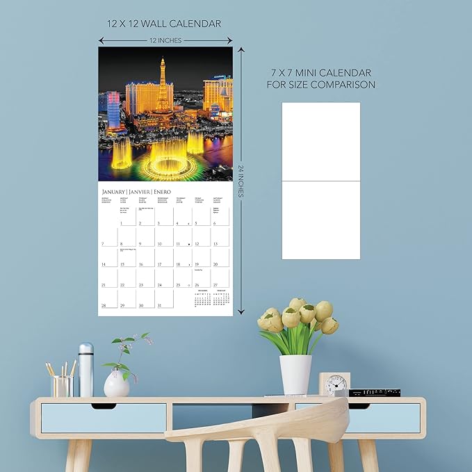 Graphique 2024 Vegas Glitz Wall Calendar | 12” x 12” | Thick Paper | Home & Office Organizer | Large Monthly Grid | 3 Languages & Marked Holidays | 4 Month Preview Page for 2025