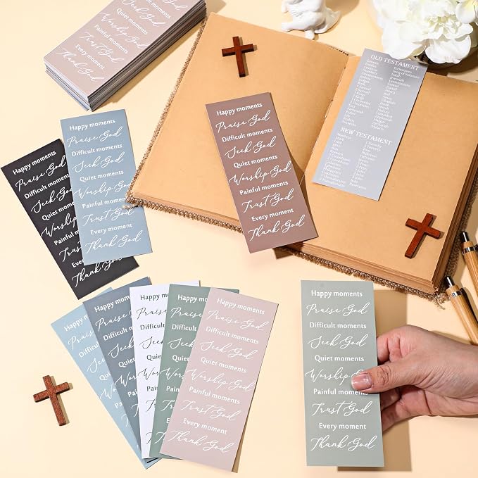 Motiskyy 100 Pcs Christian Gifts for Fathers Day Bulk Books of The Bible Bookmarks 2.36 x 6 Inch Religious Christian Bookmarks Bulk Church Gifts for Prayers Church Men Women Mom Dad(Natural)