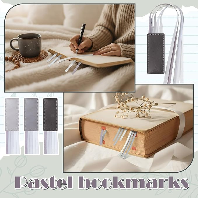 Outus 3 Pieces Bible Ribbon Bookmark Markers Artificial Leather Bookmark with Ribbons for Books Office(Stylish,Grey)