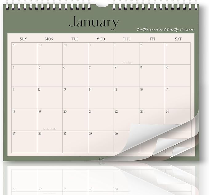 Aesthetic Wall Calendar 2026, 12 Monthly Horizontal Calendar January 2026 to December 2026, 14.5" x 11.5" Modern Wall Hanging Calendar for School, Home, Office for Monthly Organizing & Planning