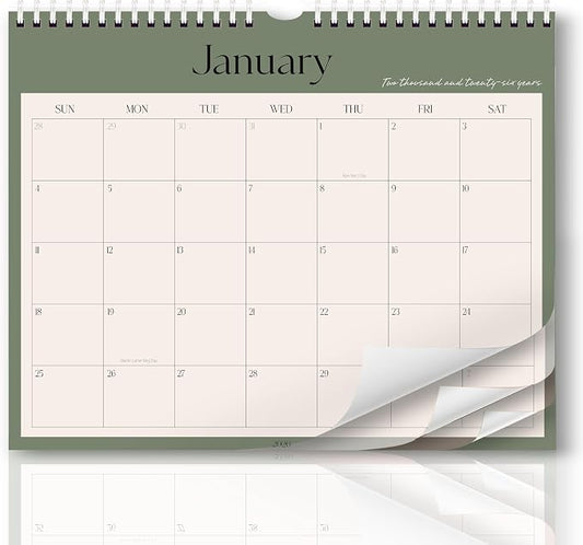 Aesthetic Wall Calendar 2026, 12 Monthly Horizontal Calendar January 2026 to December 2026, 14.5" x 11.5" Modern Wall Hanging Calendar for School, Home, Office for Monthly Organizing & Planning