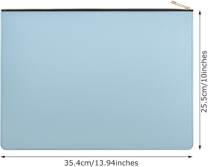 Enyuwlcm PU Leather A4 File Folder Zipper Document Holder Envelope Folder Case for Receipt Contract (1, Light Blue)