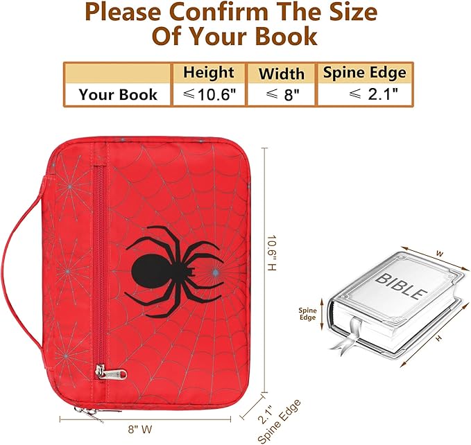 Octsky Boys Bible Cover, Carrying Book Case Church Bag Bible Protective with Handle and Zippered Pocket, Spider Red