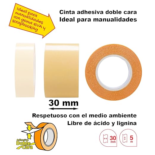 FIXO Duo 75600600 Double Sided Adhesive Tape, 30 mm x 5 m, Acid and Lignine Free, Perfect for Crafts with EVA Rubber and Scrapbooking