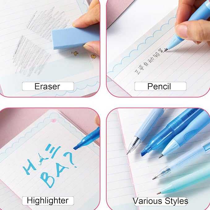 MOZXIRZ 8 Pcs Cute Yellow Stationery Set for Girls Boys Women Back to School Supplies Office Supplies Kawaii Candy Colors Stationery Gift Including Pen Pencil Highlighter Eraser (Yellow)
