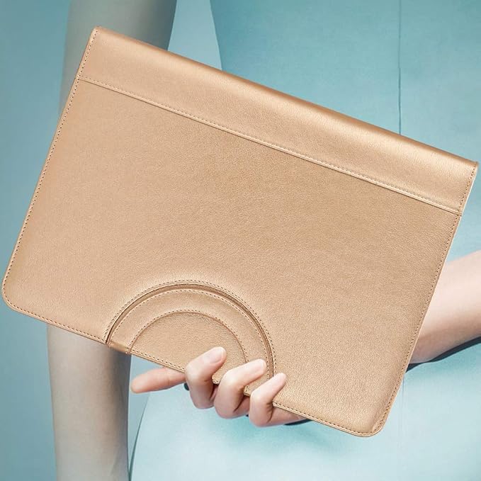 Darolin Zippered Leather Padfolio Portfolio with Hidden Handle and Clipboard, Business Conference Organizer Notepad Folder, Portfolio Bag, Padfolio for Women/Men (Gold)