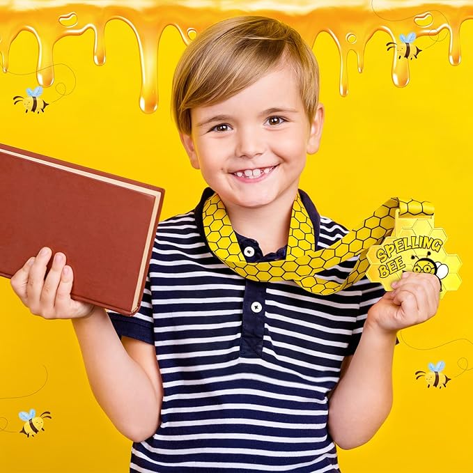 3 Pcs Spelling Bee Medals Honeycomb Gold Silver Bronze Spelling Bee Trophy Awards with Neck Ribbon for Kids Adults Competitions Party Supplies
