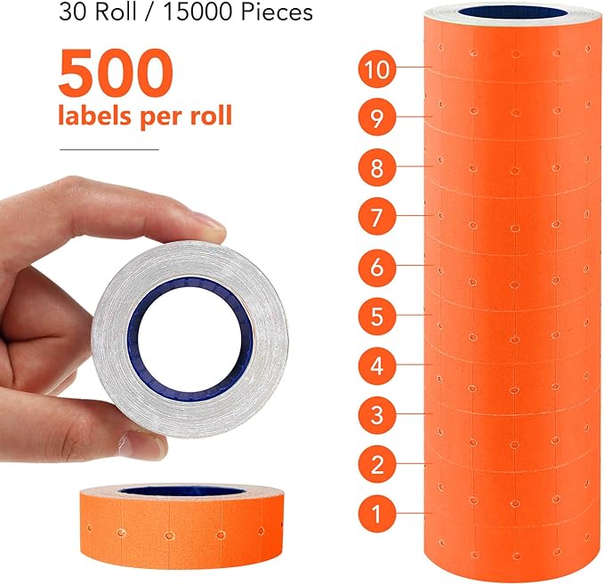 30 Rolls 15000 Price Gun Labels for Mx-5500 White Price Marker Stickers, Super Sticky Label Paper Tag Labels (Orange)