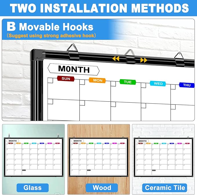 Dry Erase Calendar Whiteboard for Wall 36" x 24", Magnetic Monthly White Board Calendar Dry Erase with Tray, Black Aluminum Frame Bulletin Board for Office Home and School