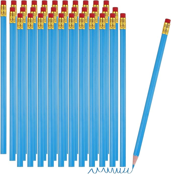 PATIKIL Erasable Colored Pencils, 36 Pcs Oil Color Pencils with Erasers Hexagonal Rod Wooden Colored Pencils for Tests Marking Grading Art Painting, Sky Blue