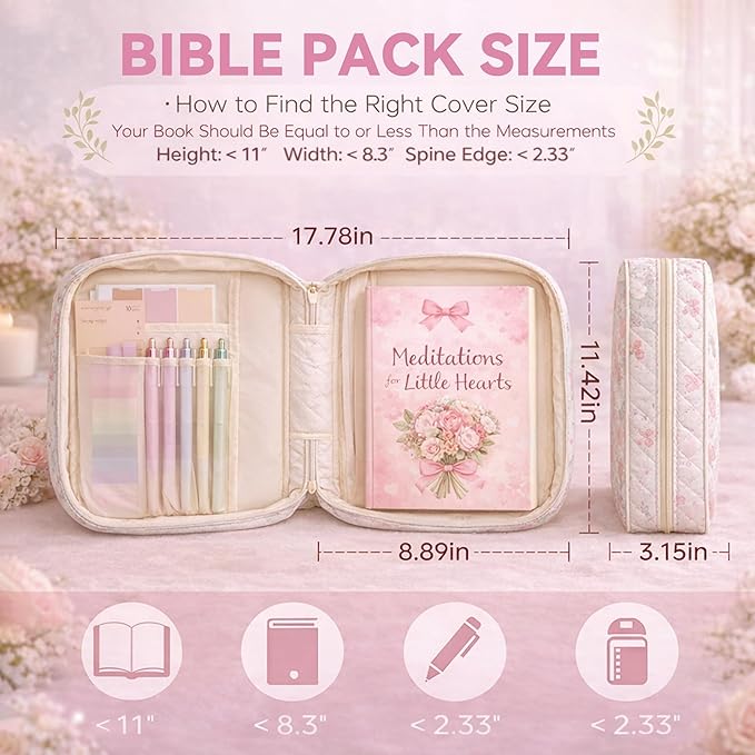 Bible Bag for Women, Bible Cover Case with Study Supplies,Large Quilted Bible Bag with Handle and Zipper, Suitable for Christian Books-Christian Gift for Girls(Butterfly)
