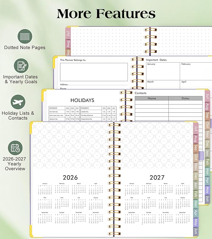 Academic Planner 2026-2027, Hardcover Weekly and Monthly Calendar Planner from July 2026 - June 2027, Daily Agenda Planners with Tabs, College School Organizer for Student Teacher, A4 (8.5" x 11"), Purple