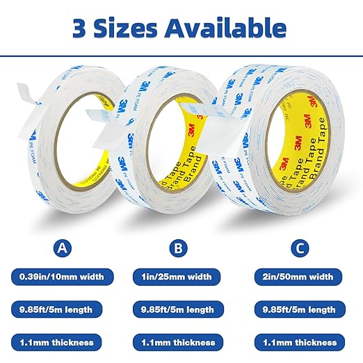 3M Double Sided Tape 2"×16.5ft No Residue,Picture Hanging Strips Heavy Duty Mounting Tape, Removable PE Foam Tape Waterproof for Poster Tape, Carpet Tape Rug Gripper,Art & Craft Tape
