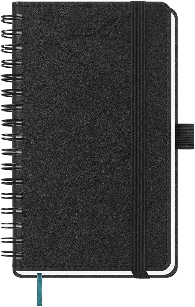 BEZEND Pocket Planner 2026-2027 Weekly and Monthly (3.5" x 6") 18 Months Small Academic Calendar (Jul 26-Dec 27) for Students, Work & Home, Storage Pocket, Spiral PU Leather Softcover -Black