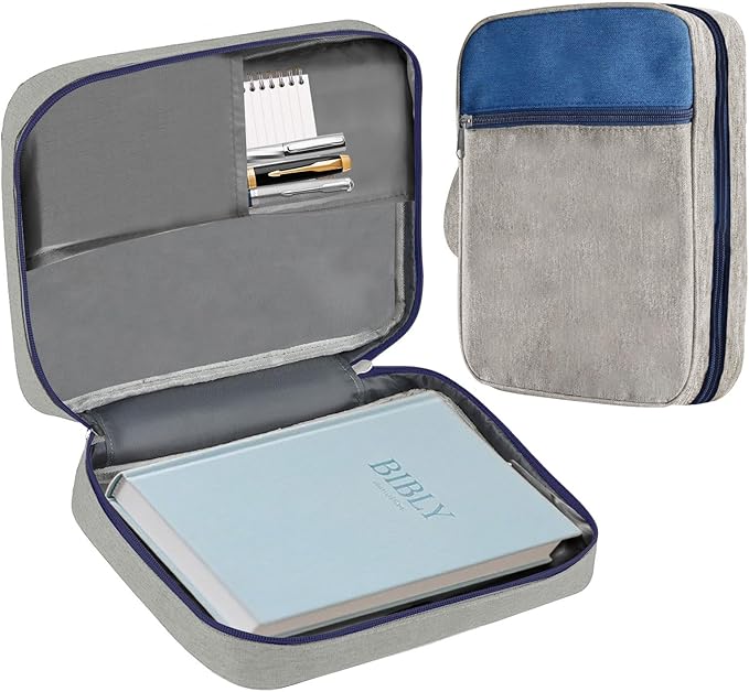 Bible Cover Bag for Men Women, Bible Holder Carrying Book Case Church Bag Bible Protective with Handle and Zippered Pocket (Gray)