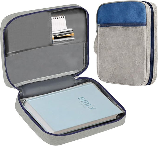 Bible Cover Bag for Men Women, Bible Holder Carrying Book Case Church Bag Bible Protective with Handle and Zippered Pocket (Gray)