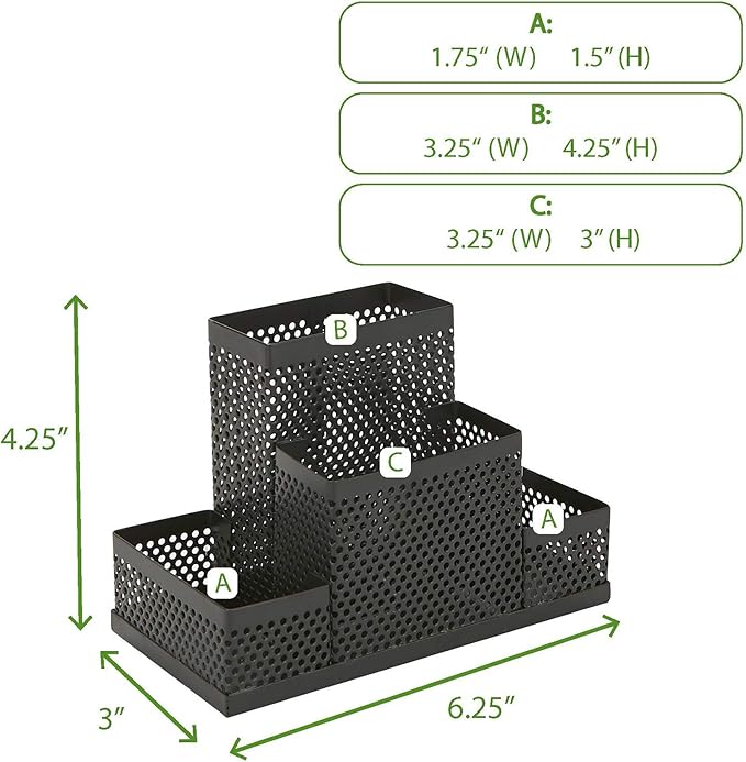 Mind Reader Desk Organizer [4-Compartment, 2-Piece Same Set] - Supplies and Accessories Storage Organizer for Office Desk with Pencil and Pen Cup and Paper Clip Holder (Black)