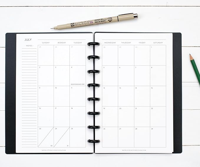 BetterNote July 2026 - June 2027 Academic Monthly Calendar Refill for Discbound Notebook, School Dates, Fits Levenger Circa, Big Happy Planner, Arc, TUL, Disc Refill (8-Disc, 5.5"x8.5", Classic)