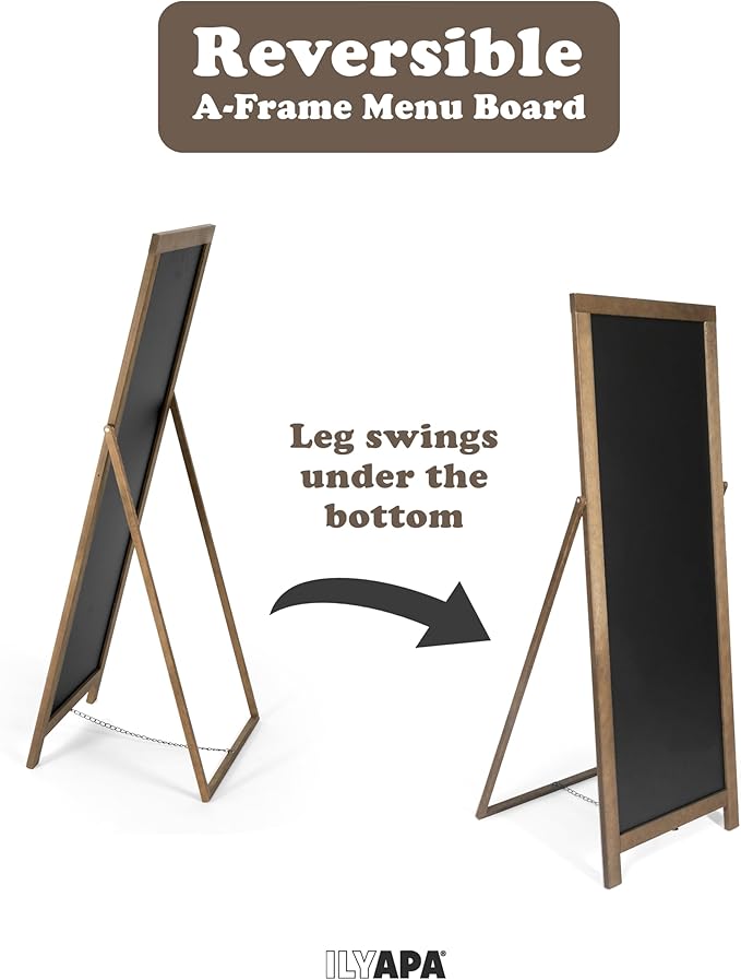 Ilyapa Chalk Board Sign Board 46" x 18" Brown Large Reversible Chalkboard Signs Outdoor Menu Boards for Restaurant, A-Frame Sandwich Sidewalk Signs for Businesses, Food Truck Party or Wedding
